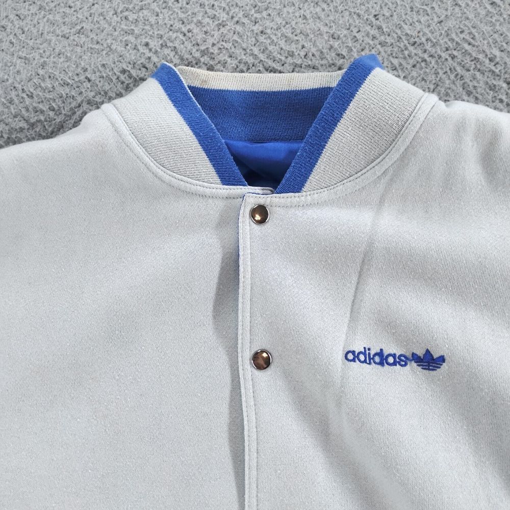 Vintage Adidas Reversible Jacket Mens Large Blue Gray Trefoil Spellout Snap Up - Picture 8 of 16
